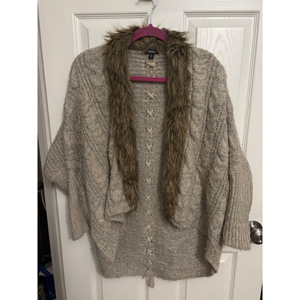 XOXO | Cardigan‎ Faux Fur Collar Sz S